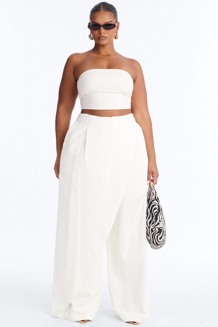 Marjorie High Rise Wrapped Wide Leg Pant - White