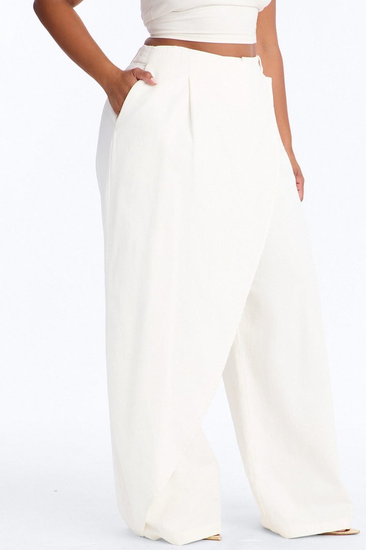 Marjorie High Rise Wrapped Wide Leg Pant - White