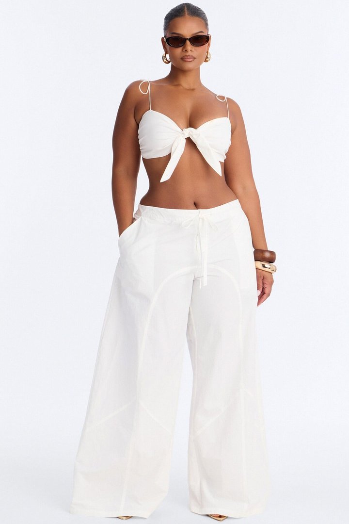 Maggie Low Rise Cotton Wide Leg Pant - White