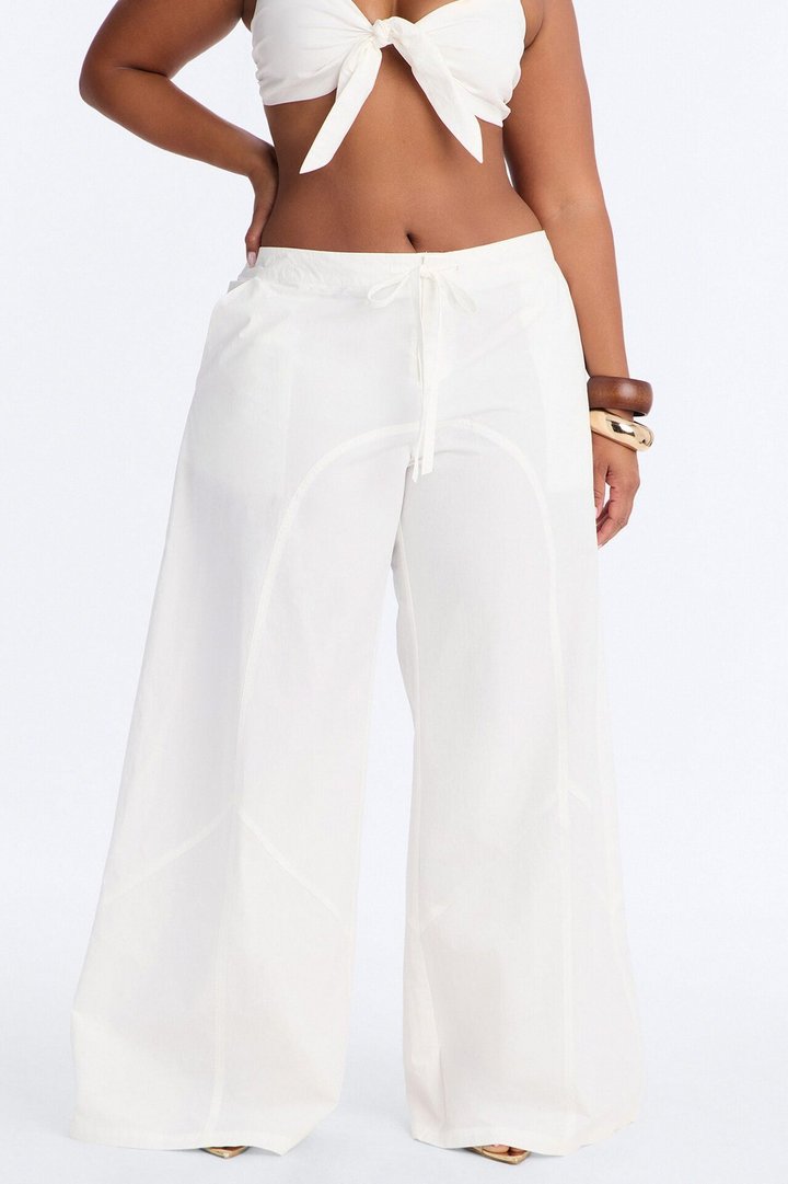 Maggie Low Rise Cotton Wide Leg Pant - White