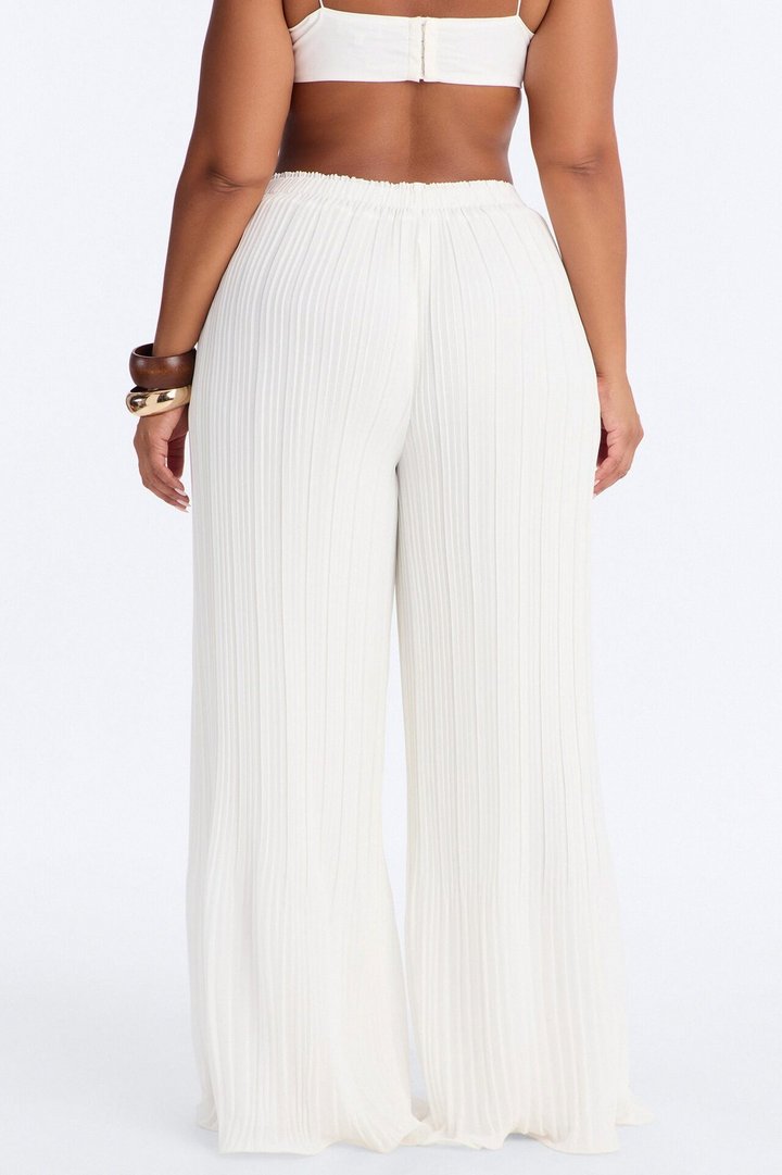 Jessica Plisse Wide Leg Elasticated Pant - White