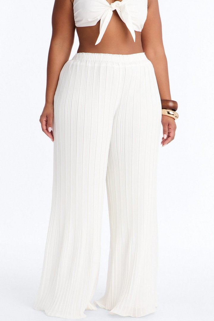Jessica Plisse Wide Leg Elasticated Pant - White