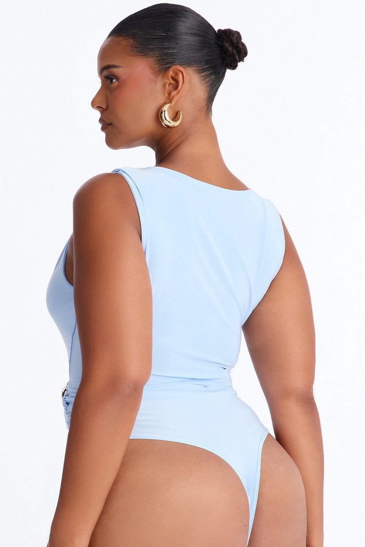 Portofino Waters Hardware Ruched Bodysuit - Blue