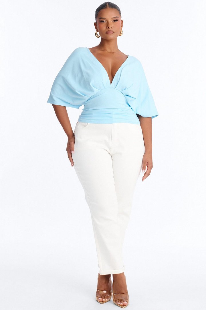Taylor Cinched Waist Ruched Short Sleeve Top - Blue
