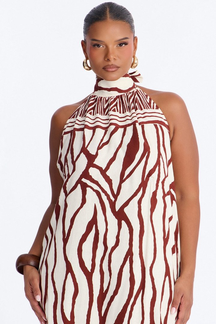 Jazlyn Printed Linen Maxi Dress - Brown/combo