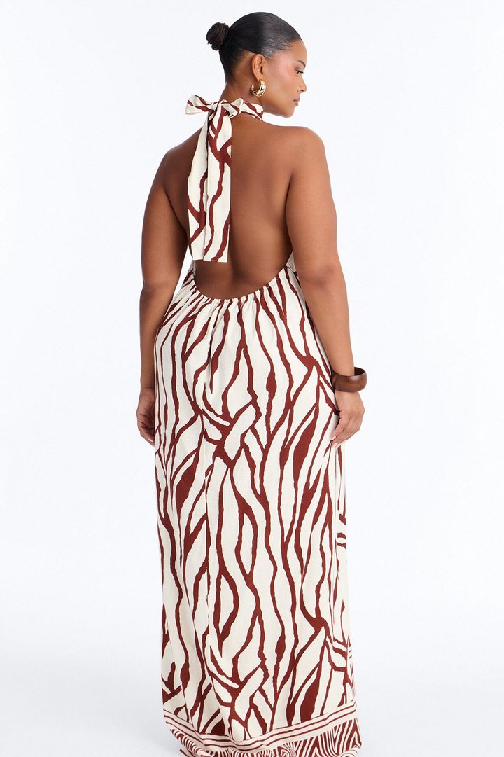 Jazlyn Printed Linen Maxi Dress - Brown/combo