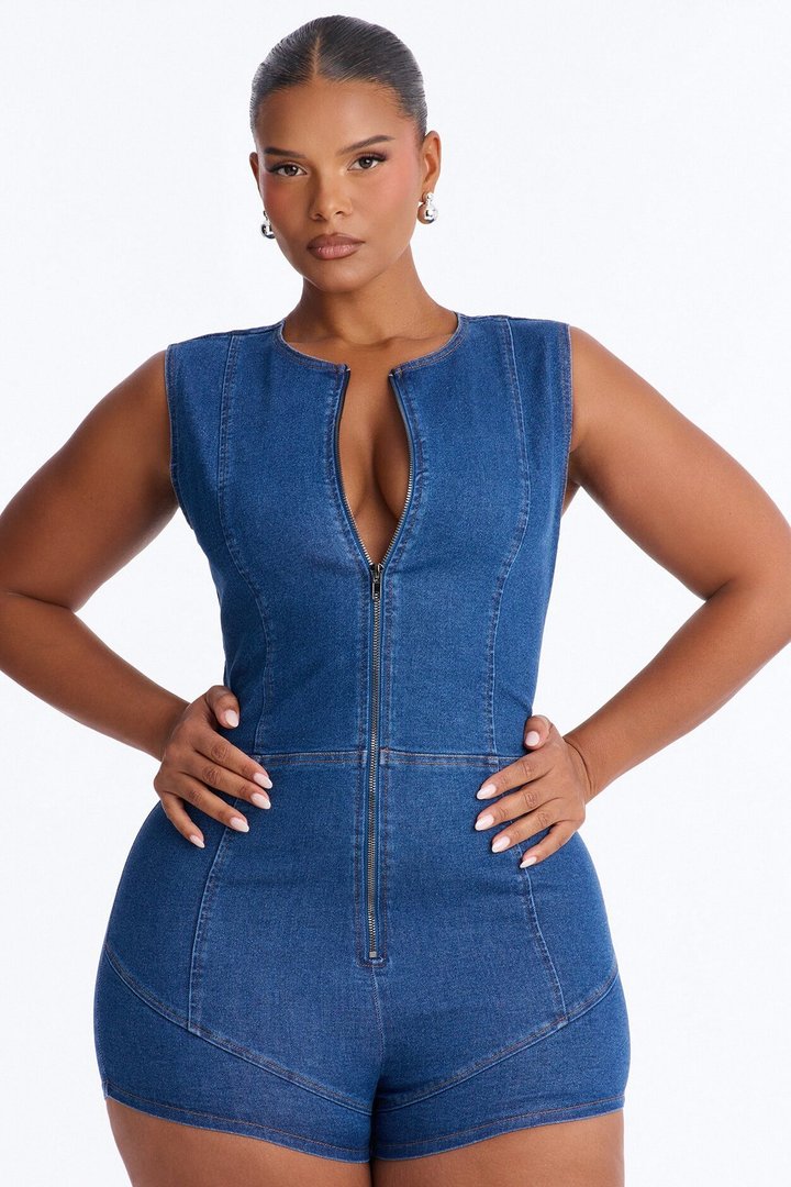 Denim Daydream Romper - Dark Wash
