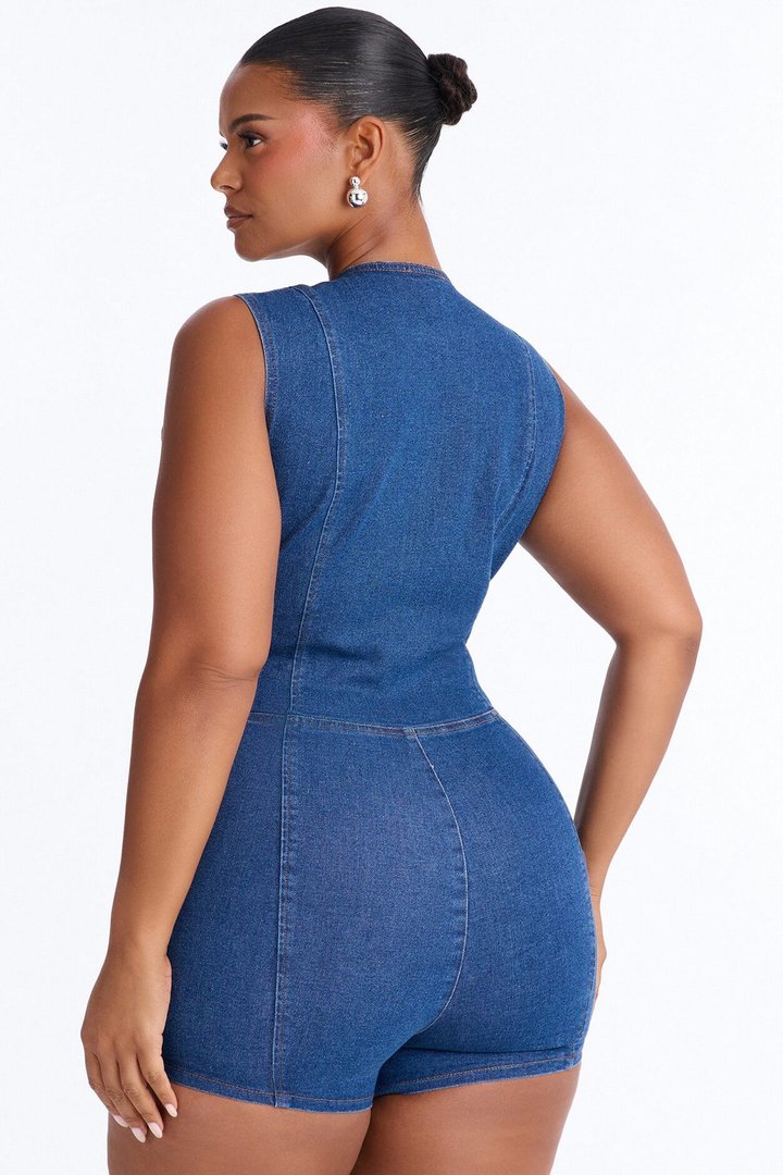 Denim Daydream Romper - Dark Wash