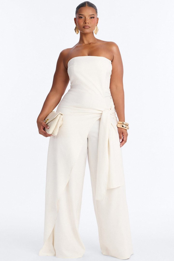 Cyynthia Draped Strapless Jumpsuit - Oatmeal