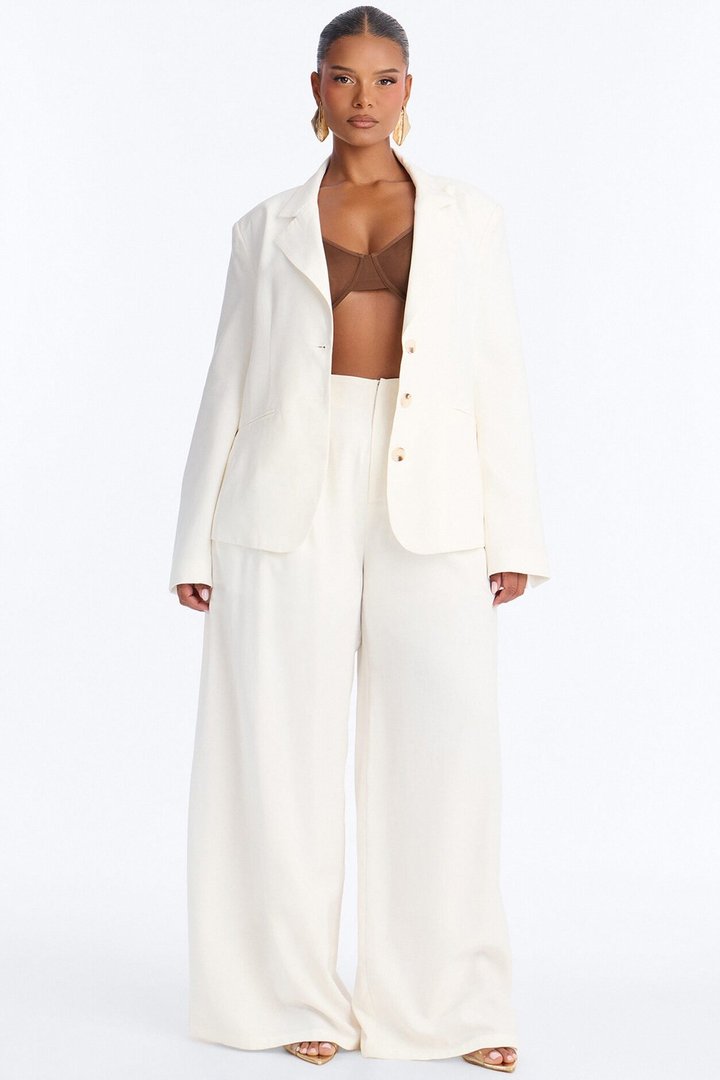 Elyse Linen High Rise Pleated Trousers - White