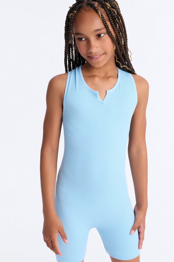 Mini Keep Talking Sleeveless Romper - Light Blue