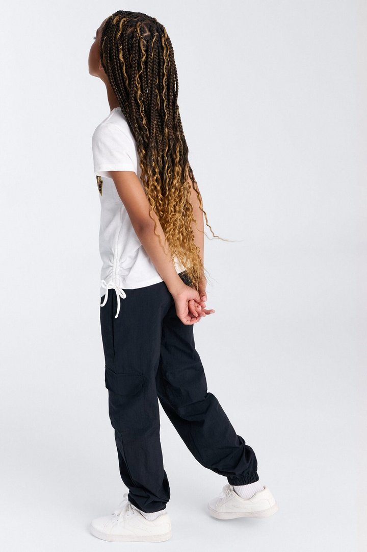 Mini Baddie Behavior Parachute Pant Set - White/Black