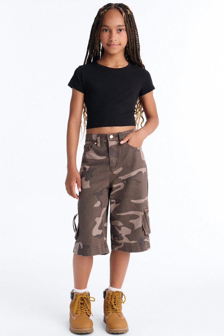 Mini Fit To Serve Camo Cargo Denim Jorts - Brown/combo