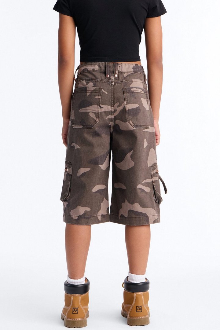Mini Fit To Serve Camo Cargo Denim Jorts - Brown/combo