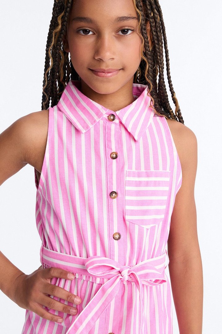 Mini You Are My Sunshine Sleeveless Shirt Dress - Pink/combo