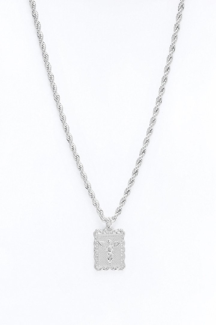 Angel Pendant Rope Chain Necklace - Silver