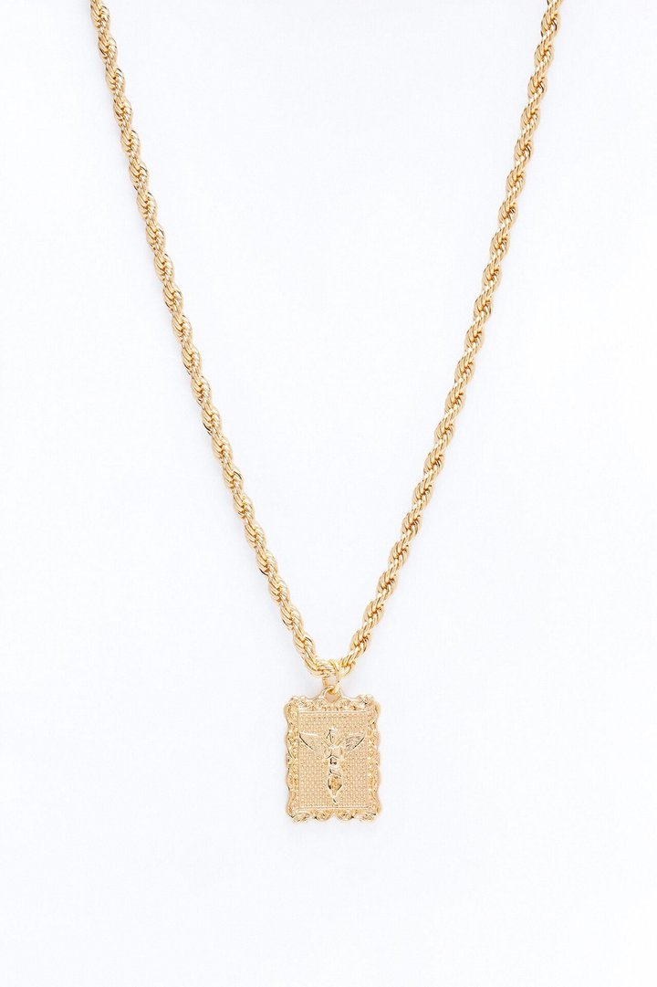 Angel Pendant Rope Chain Necklace - Gold