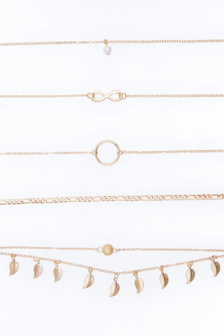Never Ending Summer 5 Piece Anklet Set - Gold