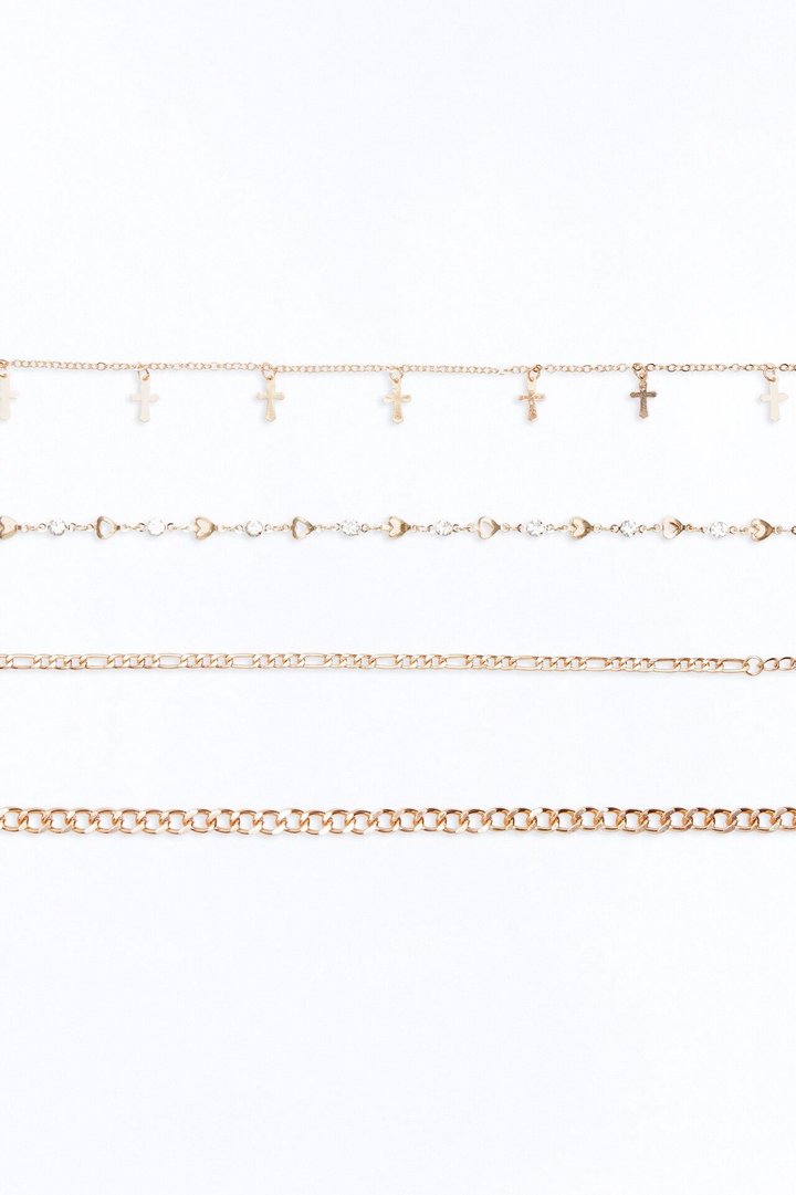 Heart And Spirit 4 Piece Anklet Set - Gold