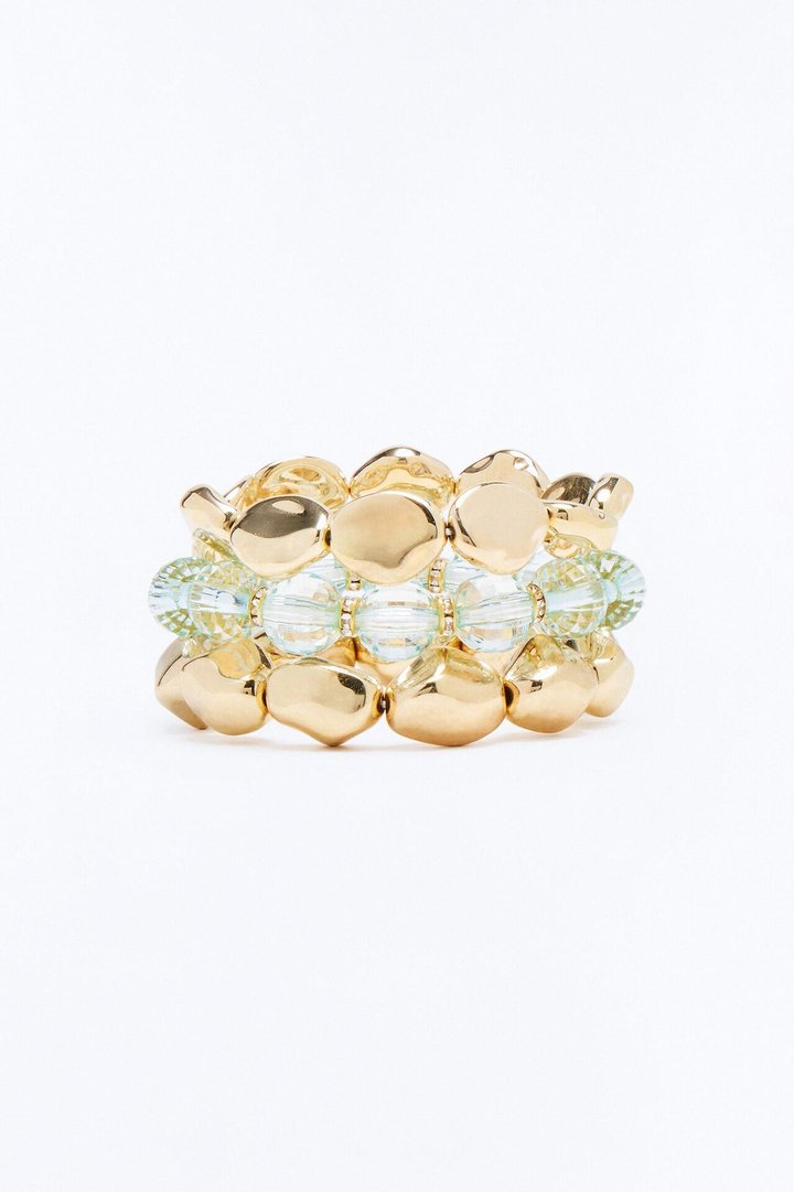 Cloud Beaded 3 Piece Bracelet Set - Gold/Blue