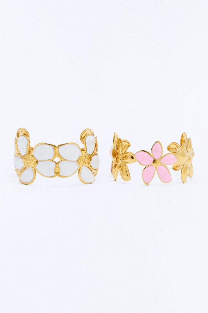 Tropical Orchid Cuff Bracelets - Gold/Pink