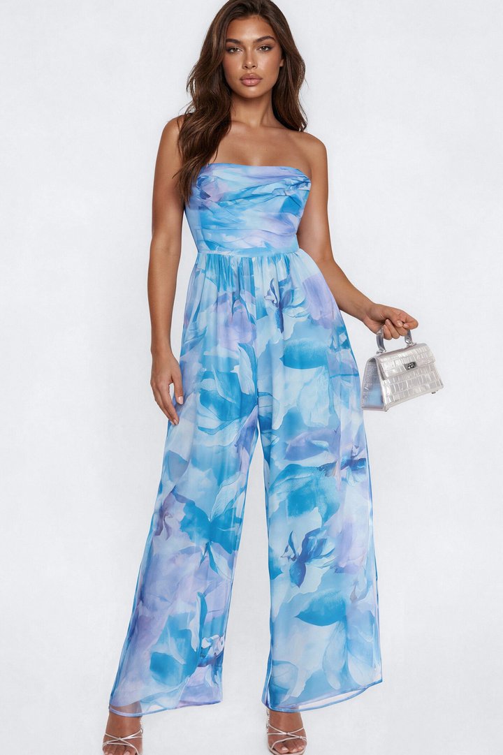 Grania Floral Backless Jumpsuit - Blue