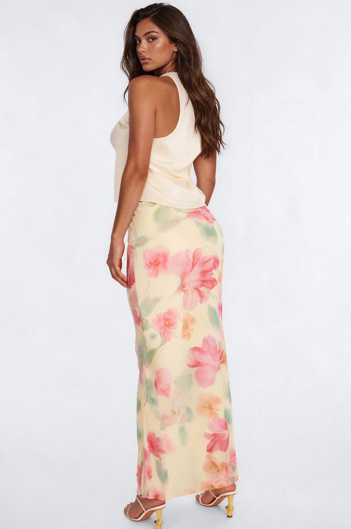 High Tea Floral Chiffon Maxi Skirt - Yellow/combo