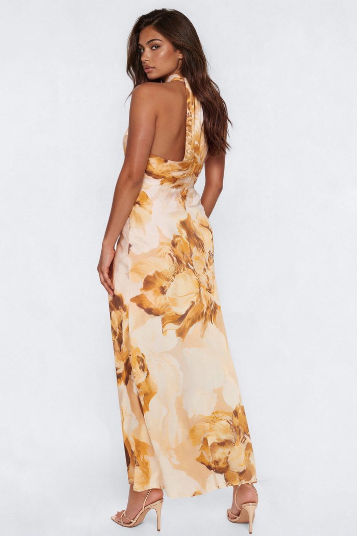 Iconique Satin Maxi Dress - Mustard/combo