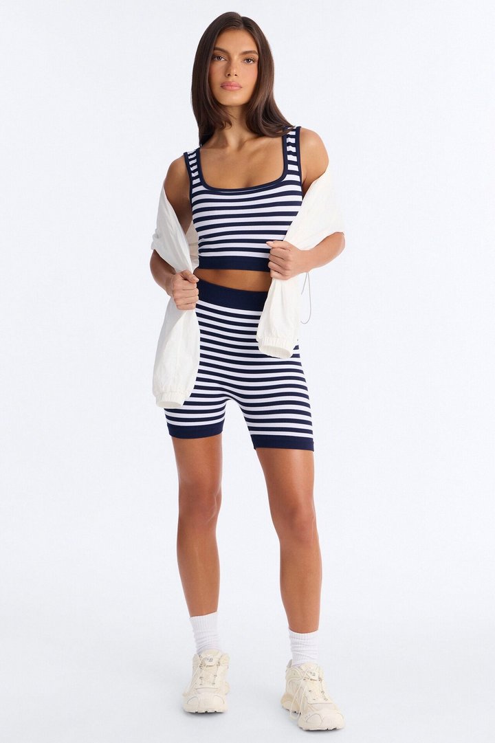 Harlowe Stripe Seamless Short Set - Black/White