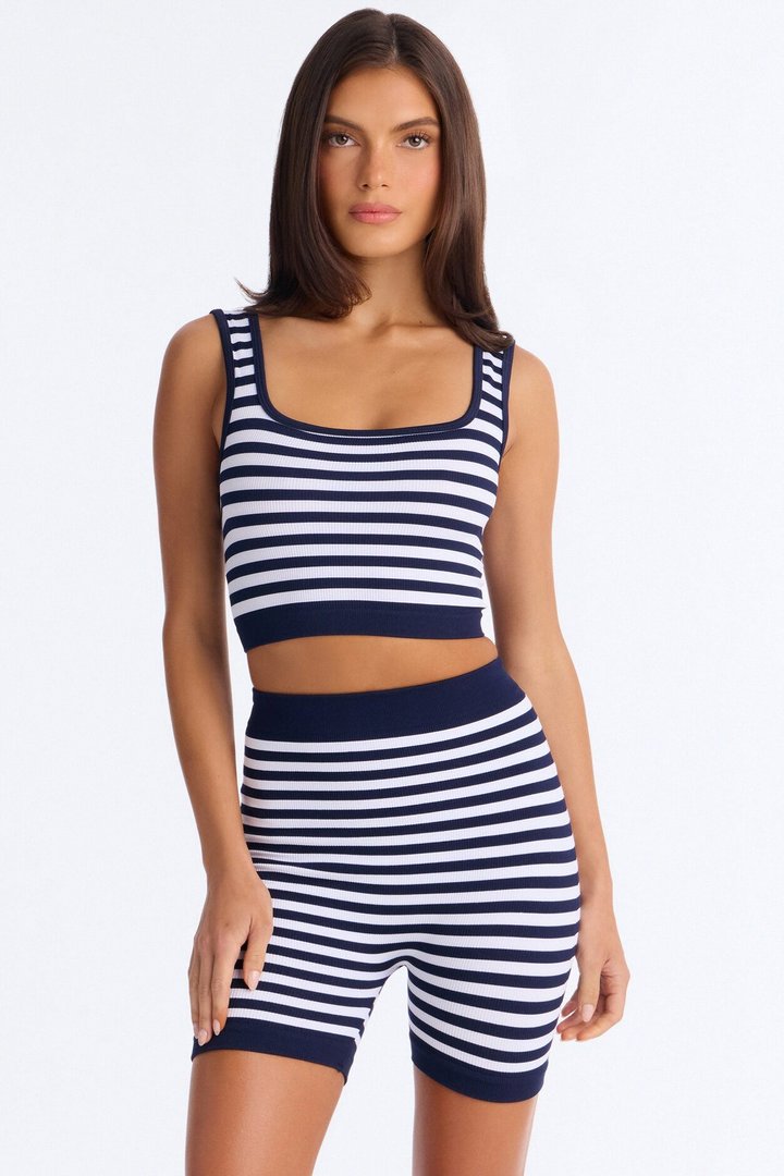 Harlowe Stripe Seamless Short Set - Black/White