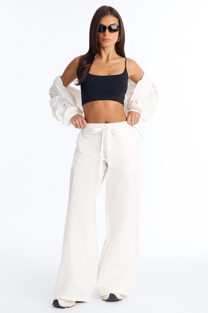 Maggie Low Rise Cotton Wide Leg Pant - White