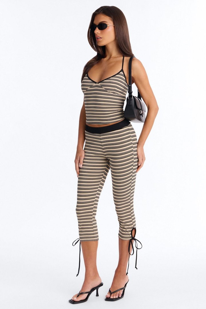 Tiana Halter Striped Capri Set - Cream/combo