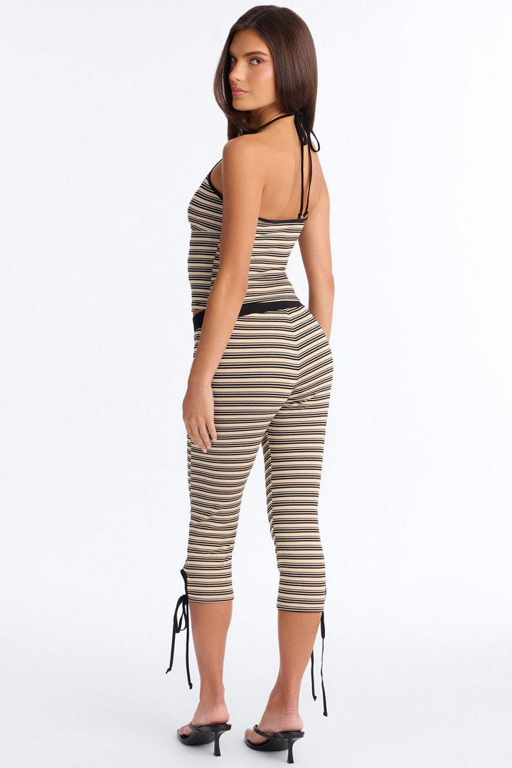 Tiana Halter Striped Capri Set - Cream/combo