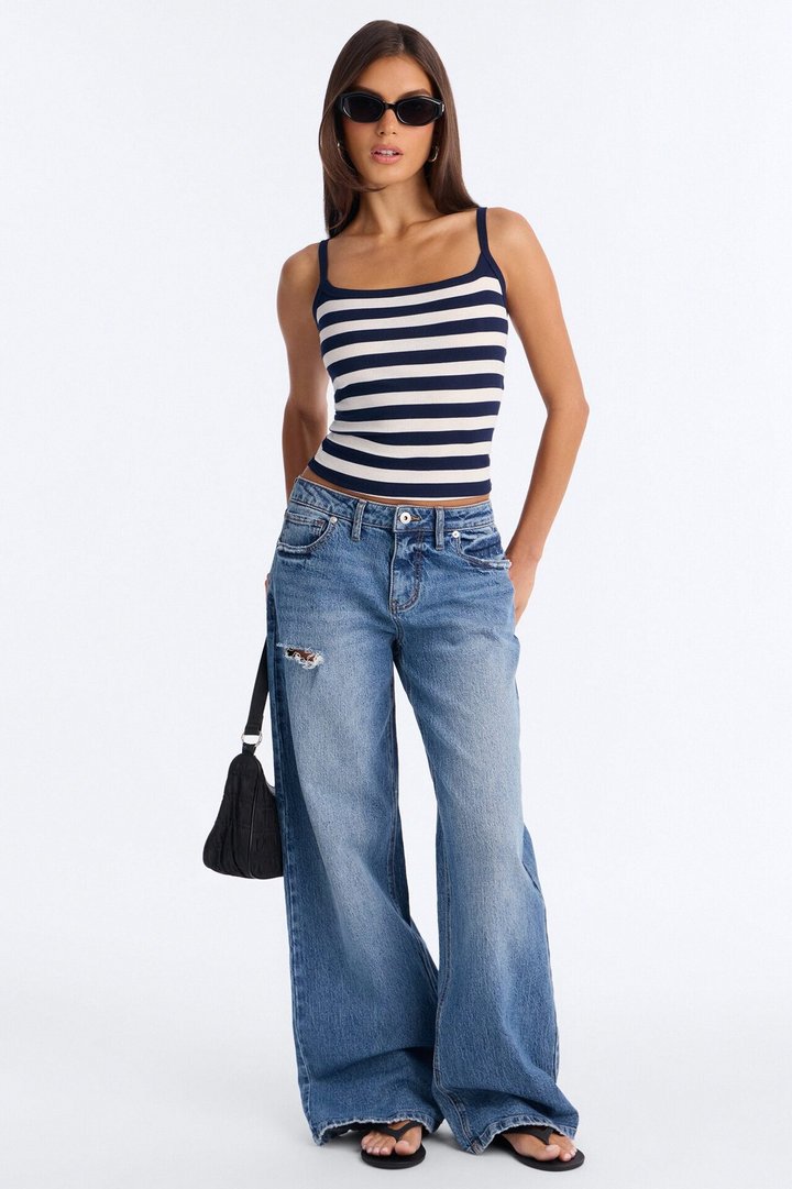 Brandi Striped Cami Top - Navy/combo