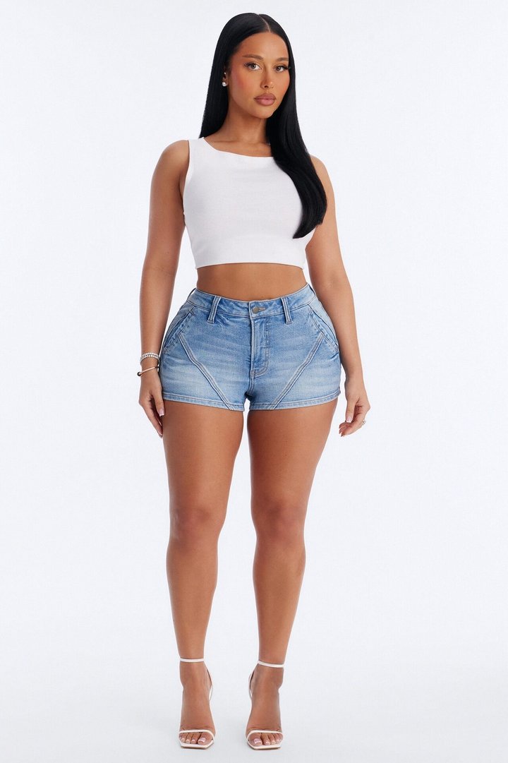 In The Frame Stretch Denim Shorts - Light Wash