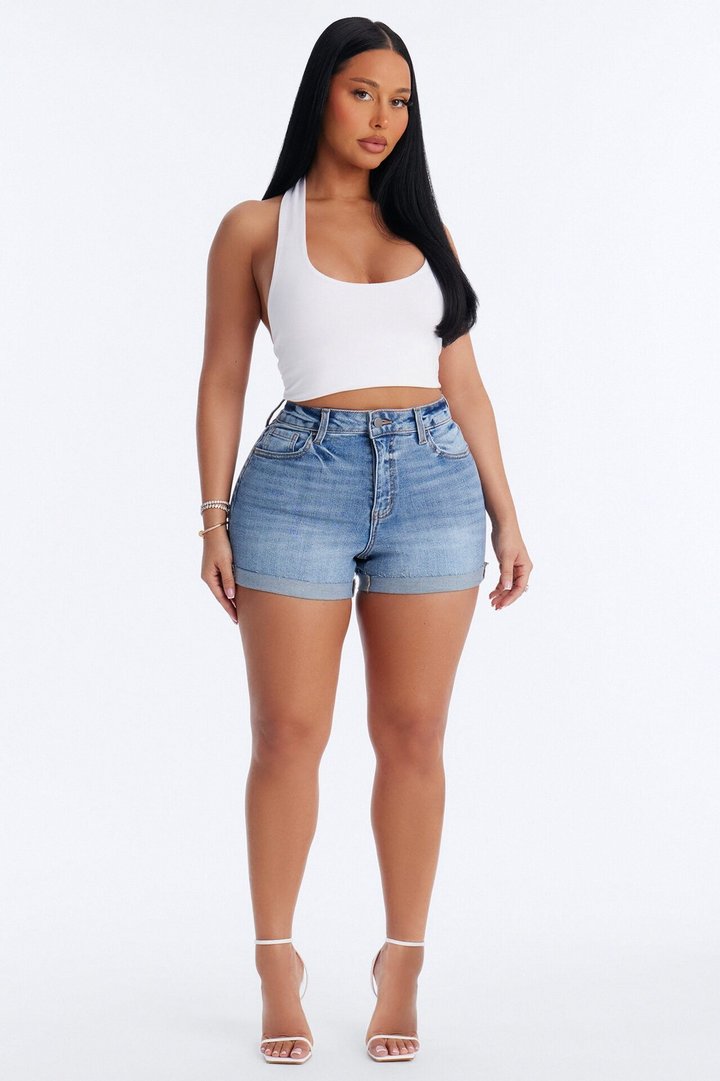 Cabo Cuff Stretch Denim Shorts - Medium Wash