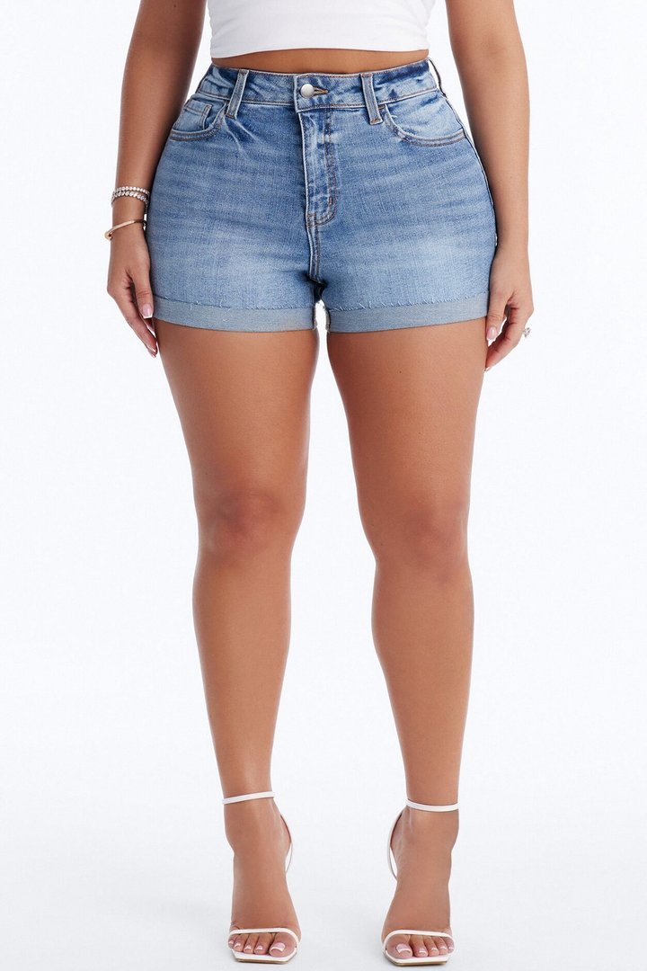 Cabo Cuff Stretch Denim Shorts - Medium Wash