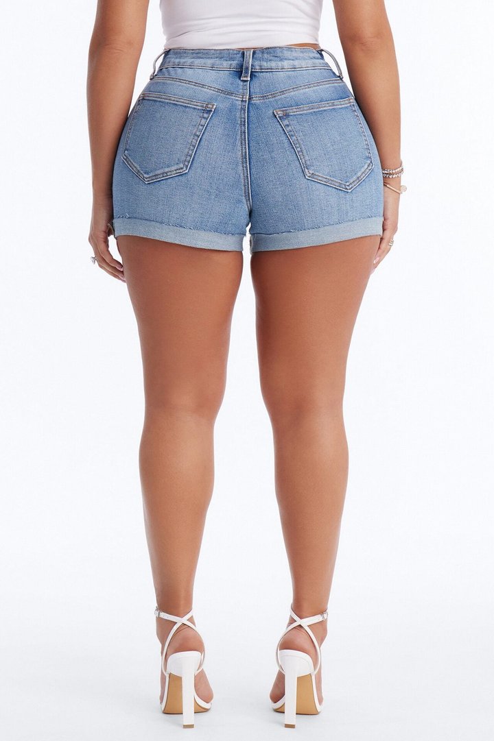 Cabo Cuff Stretch Denim Shorts - Medium Wash