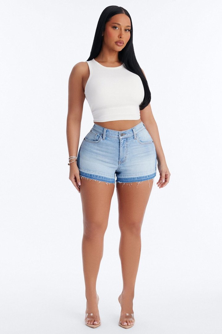 One Way Ticket Stretch Denim Shorts - Light Wash