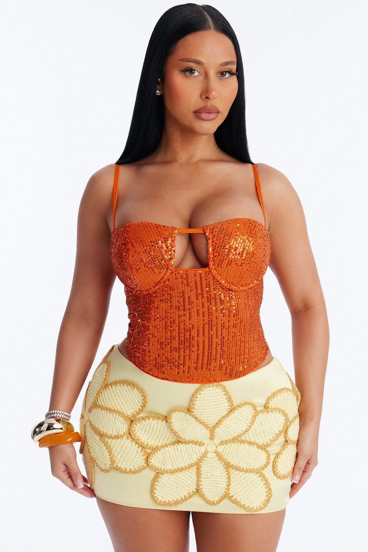 Sequins At Sunset Skirt Set - Orange/combo