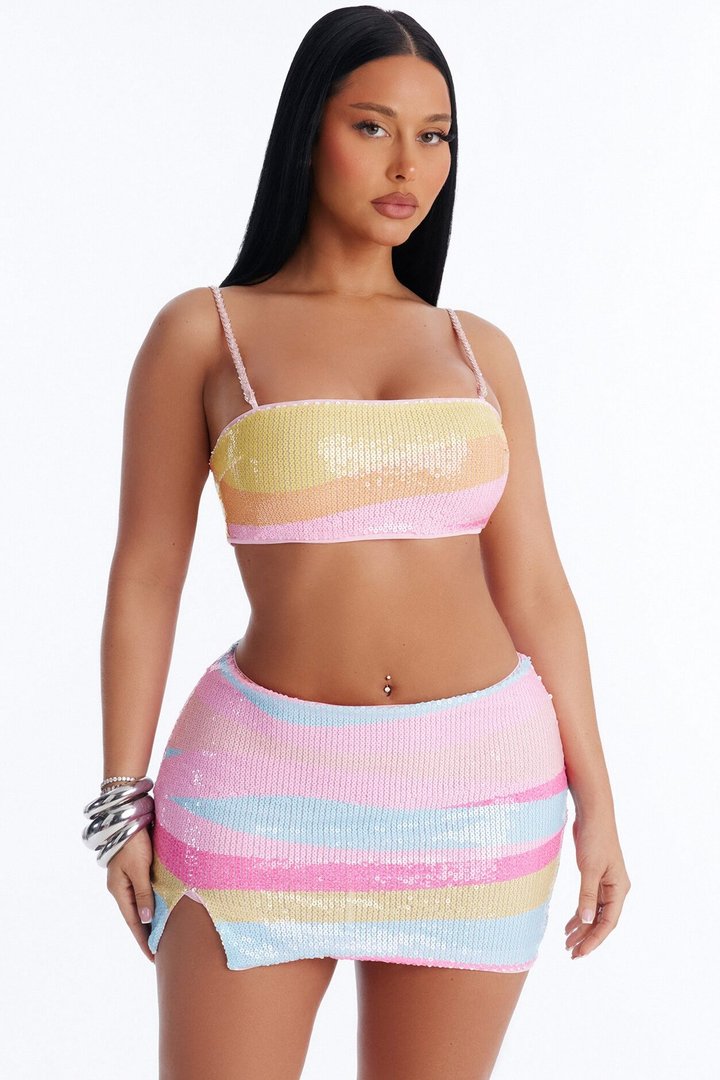 Sunset Sequin Mini Skirt Set - Multi Color