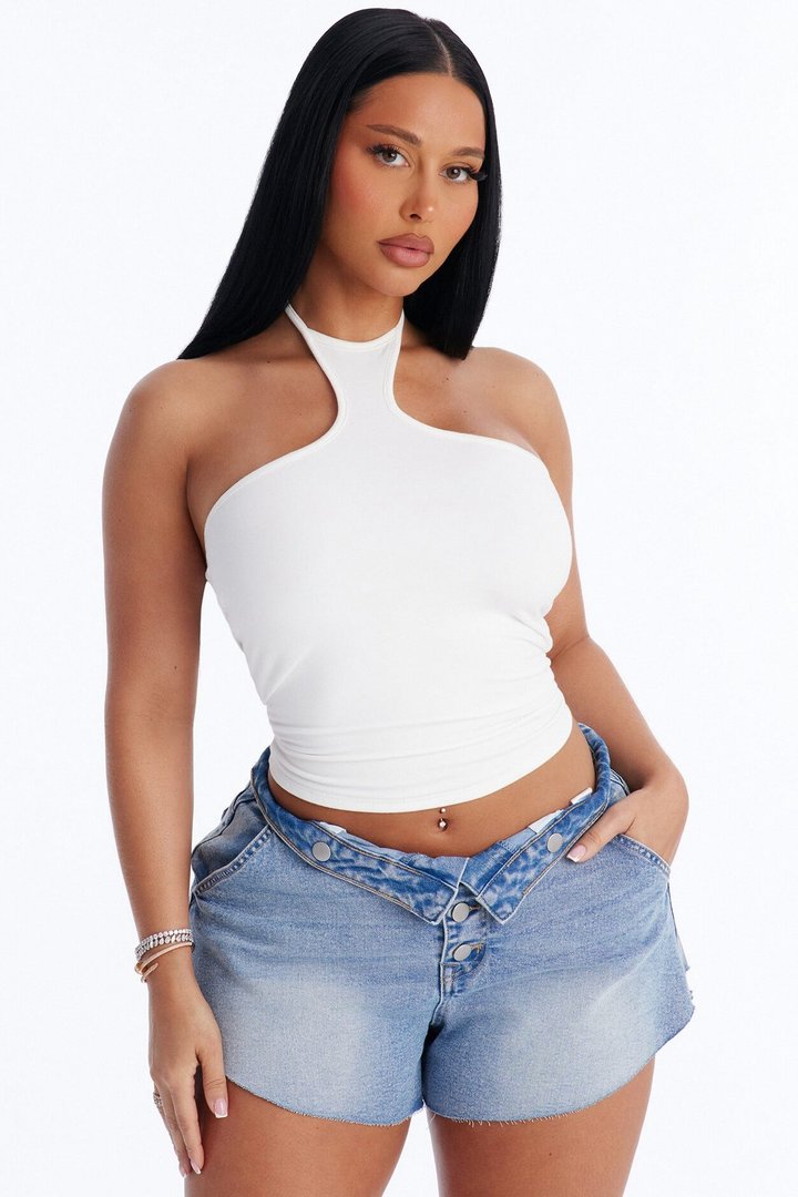 After Hours Sleeveless Halter Top - White