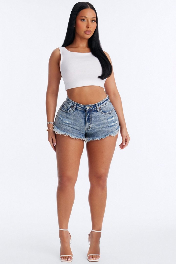 Brookline Ripped Cut Off Denim Shorts - Medium Wash