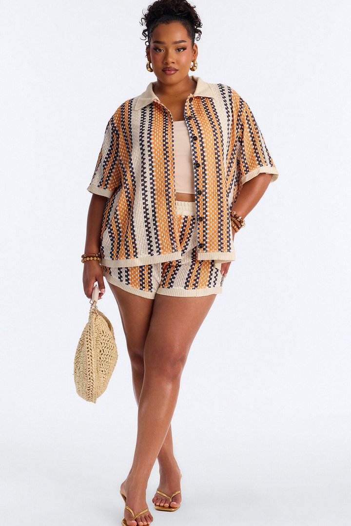 Coastal Threads Crochet Short Set - Orange/combo