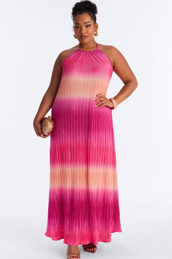 Summer Bliss Plisse Maxi Dress - Pink/combo