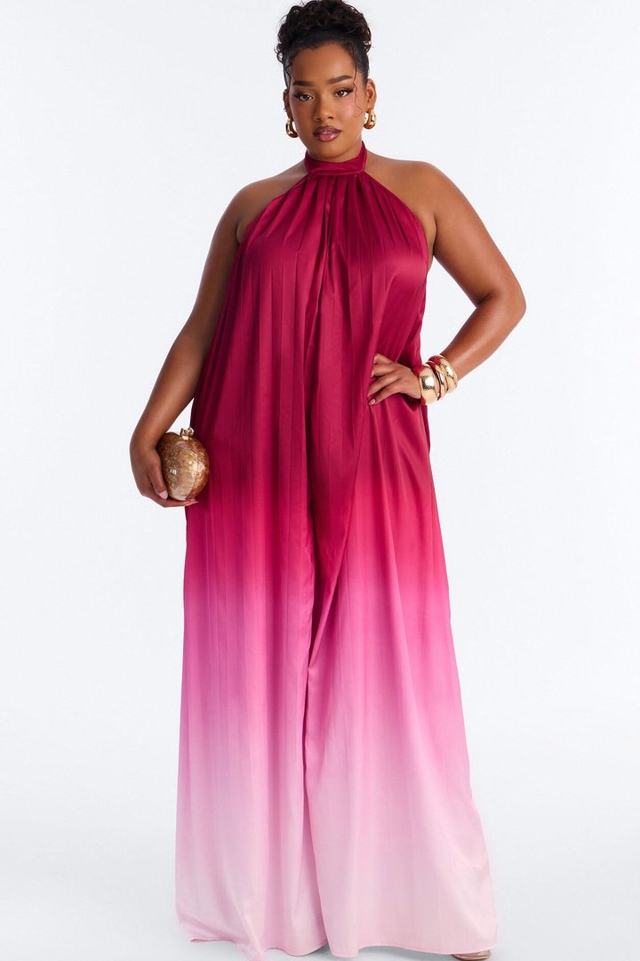 Sunset Aura Satin Backless Jumpsuit - Pink