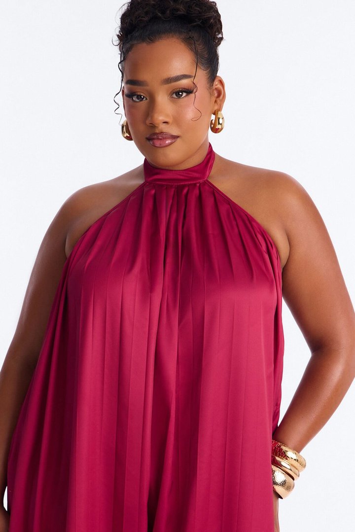 Sunset Aura Satin Backless Jumpsuit - Pink