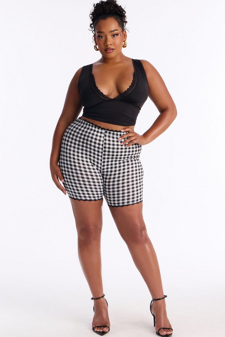 Florentina Lace Trim Biker Short - Black