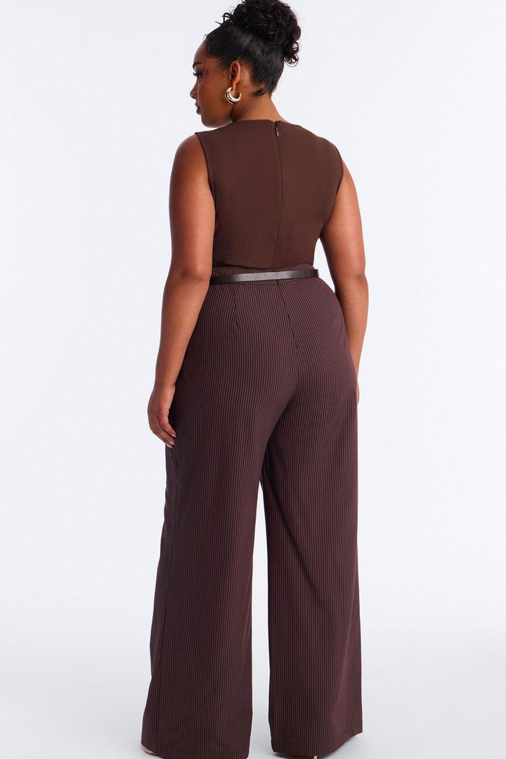 Jen Twofer Pinstripe Jumpsuit - Chocolate