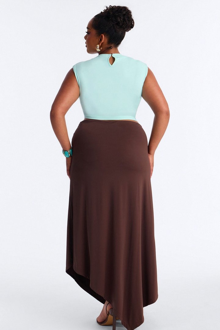 Olivia Draped Skirt Set - Brown/combo